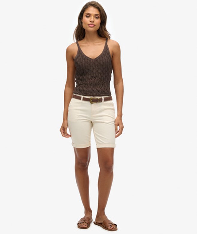 Superdry Damen City Chinoshorts Creme - Größe: 34