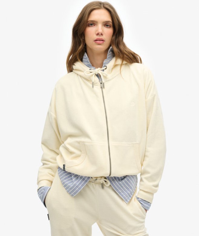 Superdry Damen Velours-kapuzenjacke Weiß - Größe: 40
