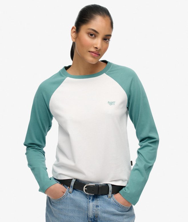 Superdry Damen Essential Logo Langarm-baseballshirt Light Blue - Größe: 44