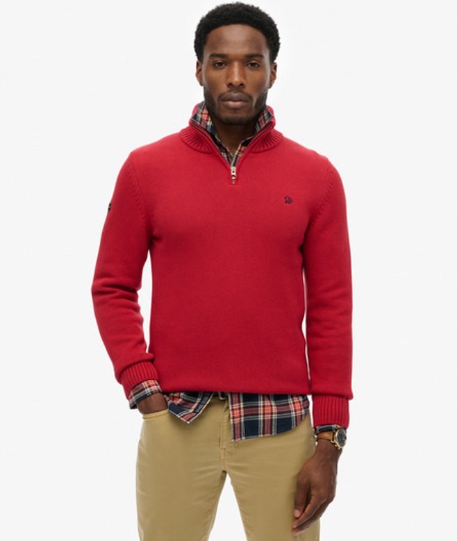 Superdry Herren Baumwoll-strickpullover mit Reißverschluss Red - Größe: S