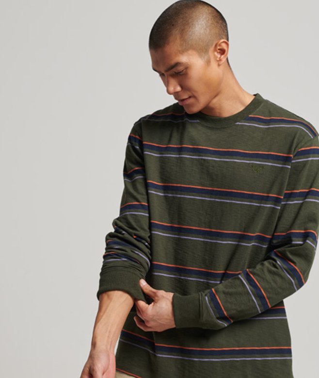 Superdry Herren Gestreiftes Vintage-oberteil aus Bio-baumwolle Grün - Größe: XL