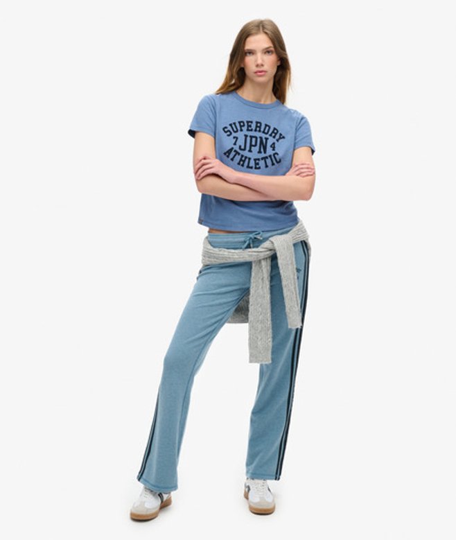 Superdry Damen Athletic Essentials Jogginghosen mit Streifen und Schlag Blau - Größe: 44