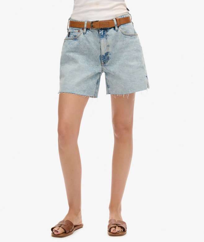 Superdry Damen Abgeschnittene Shorts mit Mittlerer Leibhöhe Hellblau - Größe: 40
