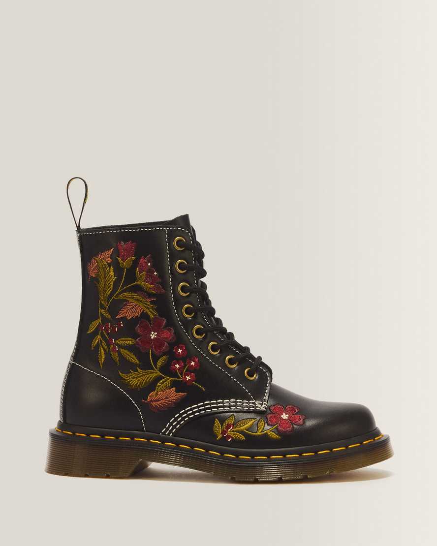 Dr. Martens 1460 Pascal Floral 8-Ösen Wanama Leder Schnürstiefel in Schwarz, Größe: 40