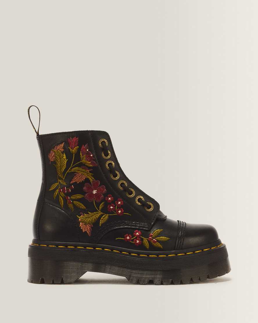 Dr. Martens Sinclair Floral Wanama Leder Schnürstiefel in Schwarz, Größe: 40