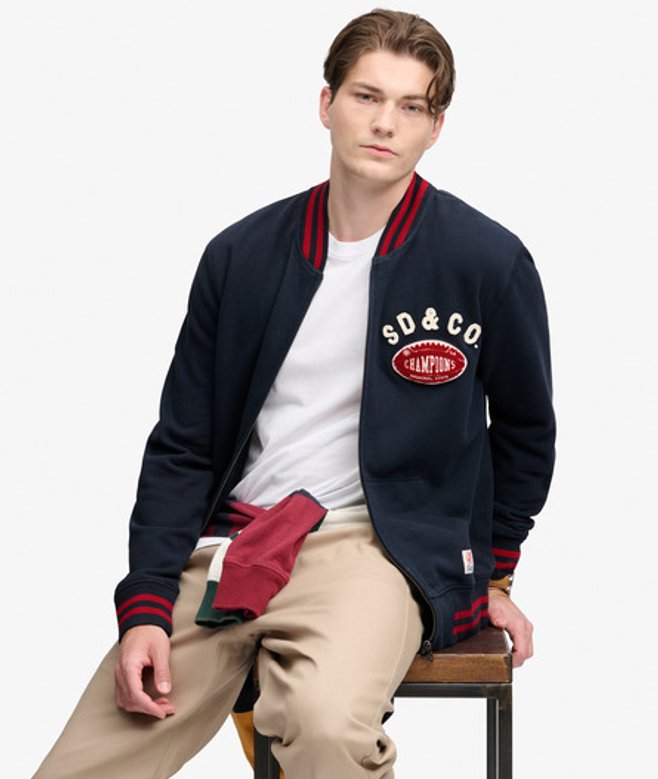 Superdry Herren Vintage Athletic Bomber Trainingsjacke Navy - Größe: S