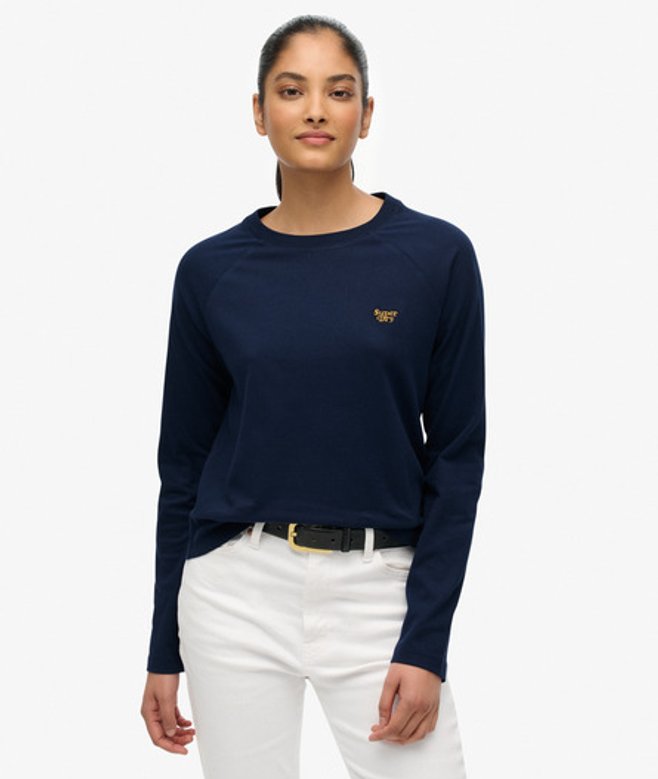 Superdry Damen Essential Logo Langarmshirt Navy - Größe: 40