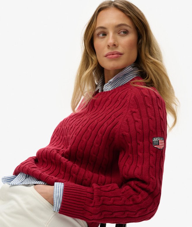 Superdry Damen Lässiger Zopfmuster-pullover Red - Größe: 44