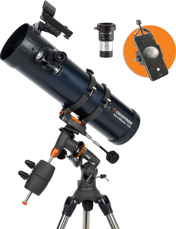 Celestron - Astromaster Reflector 130EQ - Fernglas mit Telefonadapter und T2-Barlow