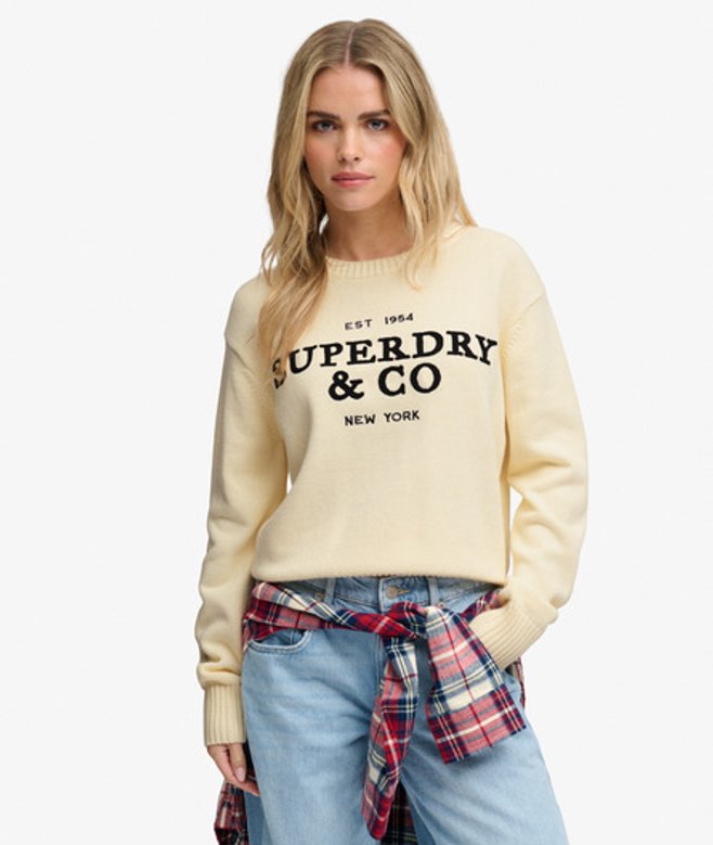 Superdry Damen Heritage Graphic Pullover White - Größe: 38