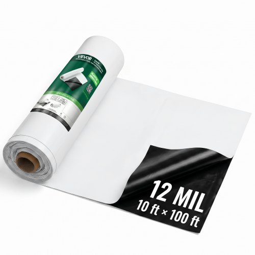 VEVOR 0,3 mm plastfolie 3,05 x 30,48 m kraftig polyetenrulle, tjock droppduk målarpresenning, polyetenbeläggning för krypgrundsångspärr, ogräsbekämpning, trädgård, svartvitt