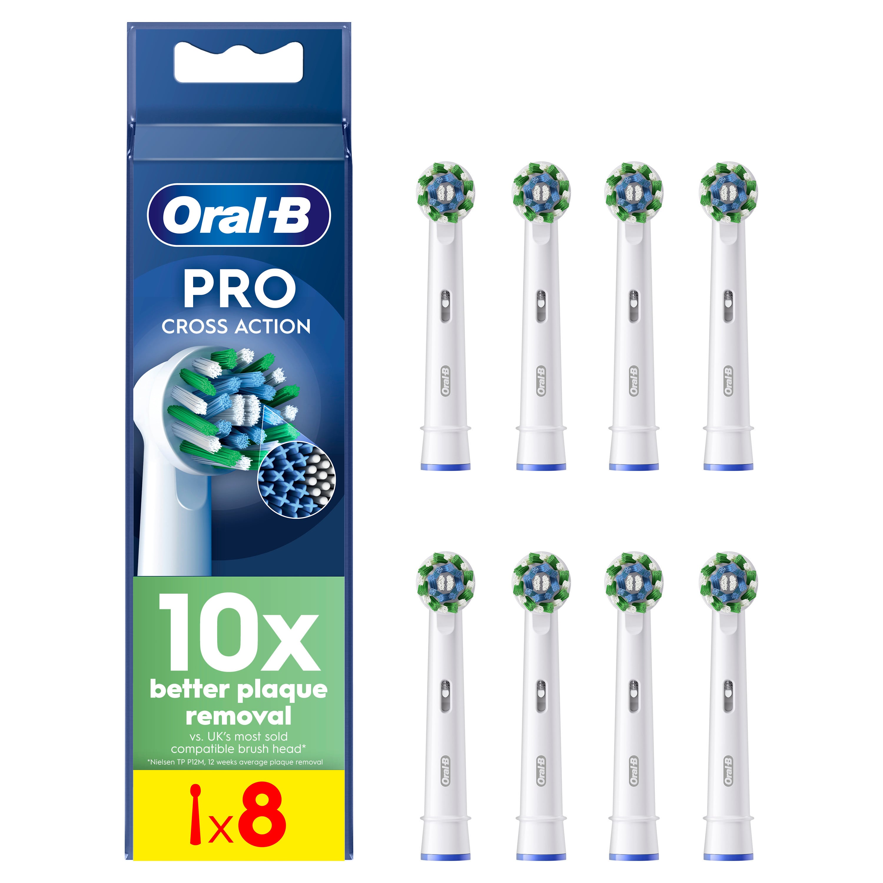 Oral B - Pro Cross Action Toothbrush Heads - White - 8 Counts