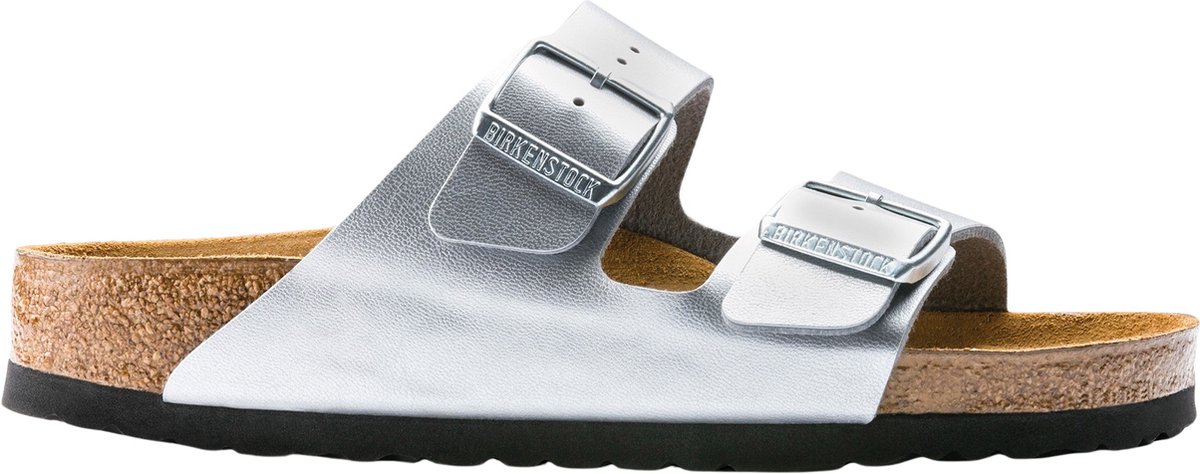 Damen-Sandalen Birkenstock silberne Arizona Birko-Flor Silver regular breite (1012282) 40