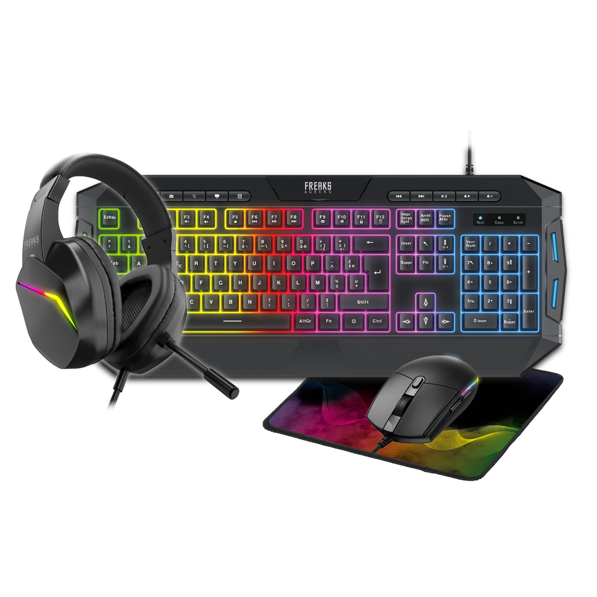 Freaks And Geeks - 4 in 1 Pack QWERTZ Keyboard+Mouse+Mousepad+Headset (RGB)