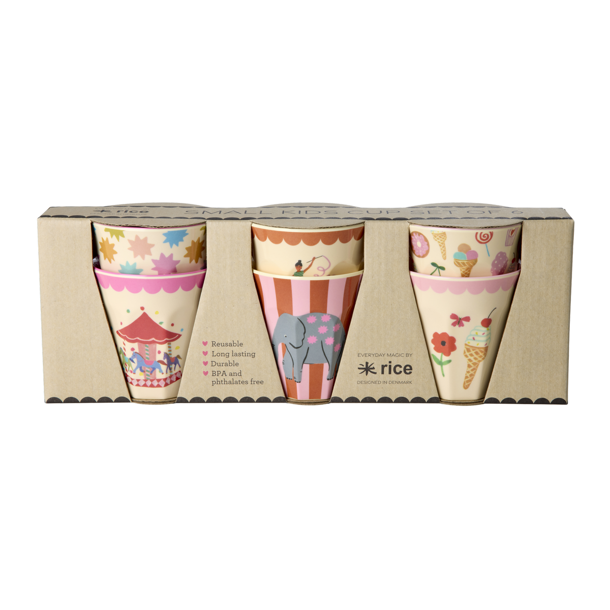 Rice - Melamine Cups with Fun Fair Prints - Pink - Small