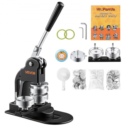 VEVOR Button Maker Machine 2.25"/58mm Pin Maker 500pcs Button Parts Black, with Circle Cutter, Magic Book, and Hex Wrenches, Ergonomic Handle, for DIY Badges, Pins, Fridge Magnets and Key Chains
