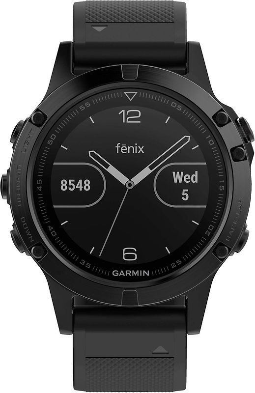 Garmin Fēnix 5 47 mm Saphir Edition Schwarz mit schwarzem Silikonarmband - WLAN