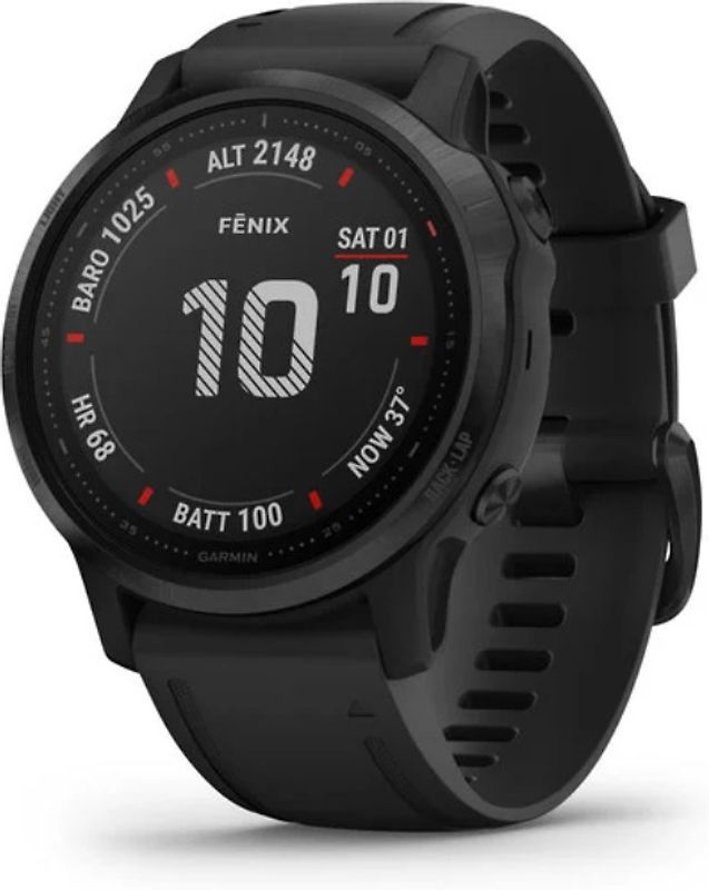 Garmin Fēnix 6S Pro 42 mm Schwarz mit schwarzem Silikon-Handgelenkband