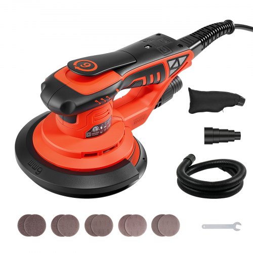 VEVOR 152mm Random Orbital Sander 400W Brushless Orbital Sander, 4000-10000RPM 7 Speeds Electric Palm Sanders with 10PCS Sandpapers, Dust Bag & Vacuum Hose for Woodworking Detailing Sanding