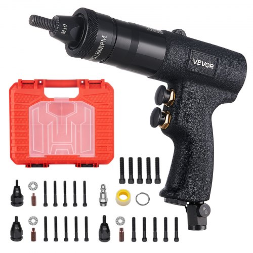 VEVOR Pneumatic Rivet Nut Gun Kit with M5 M6 M8 M10 Gun Heads, 20PCS Mandrels, 2500LBS Force, Forward & Reverse Switch, Air Rivet Nut Tool for Auto, Construction, Industrial Manufacturing