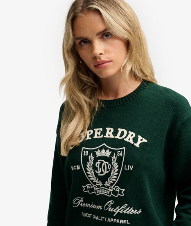 Superdry Damen Heritage Graphic Pullover Green - Größe: 36