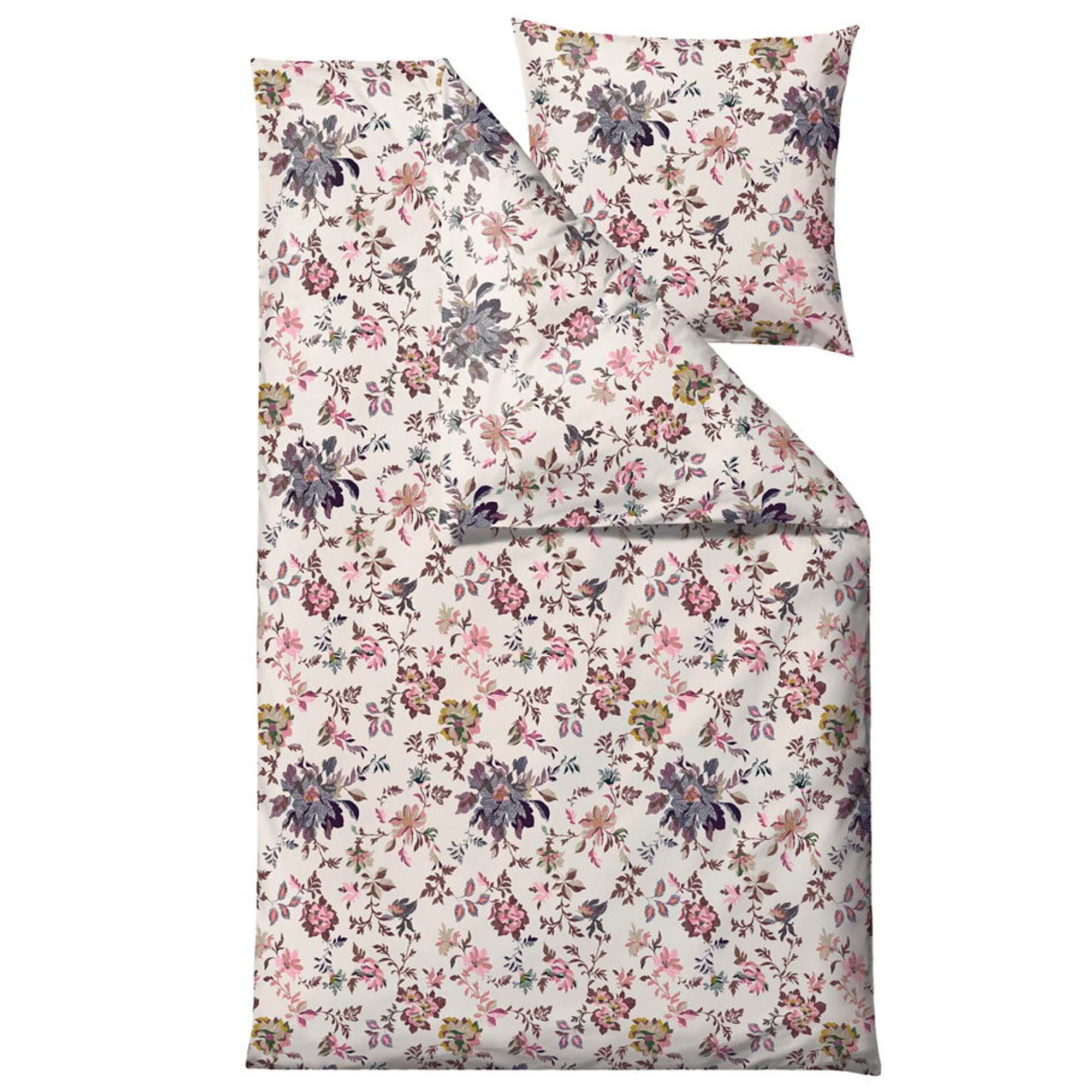 Bettwäsche 140x220 cm - 100% Baumwollsatin - Södahl Tapestry - Rosa Blumen