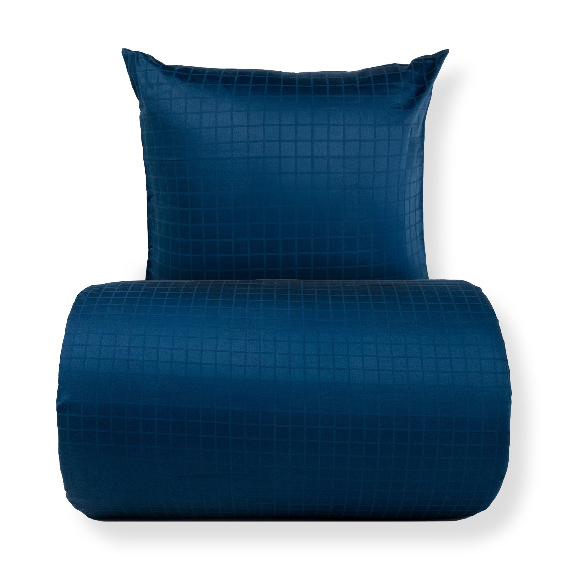 Bettwäsche 140x200 cm - GOTS‑zertifizierter Bio‑Baumwollsatin - blaues, jacquardgewebtes Karo