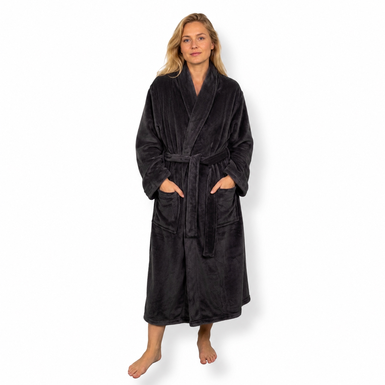 Morgenmantel Gr. XXL/XXXL - weiches Fleece - dunkelgrau