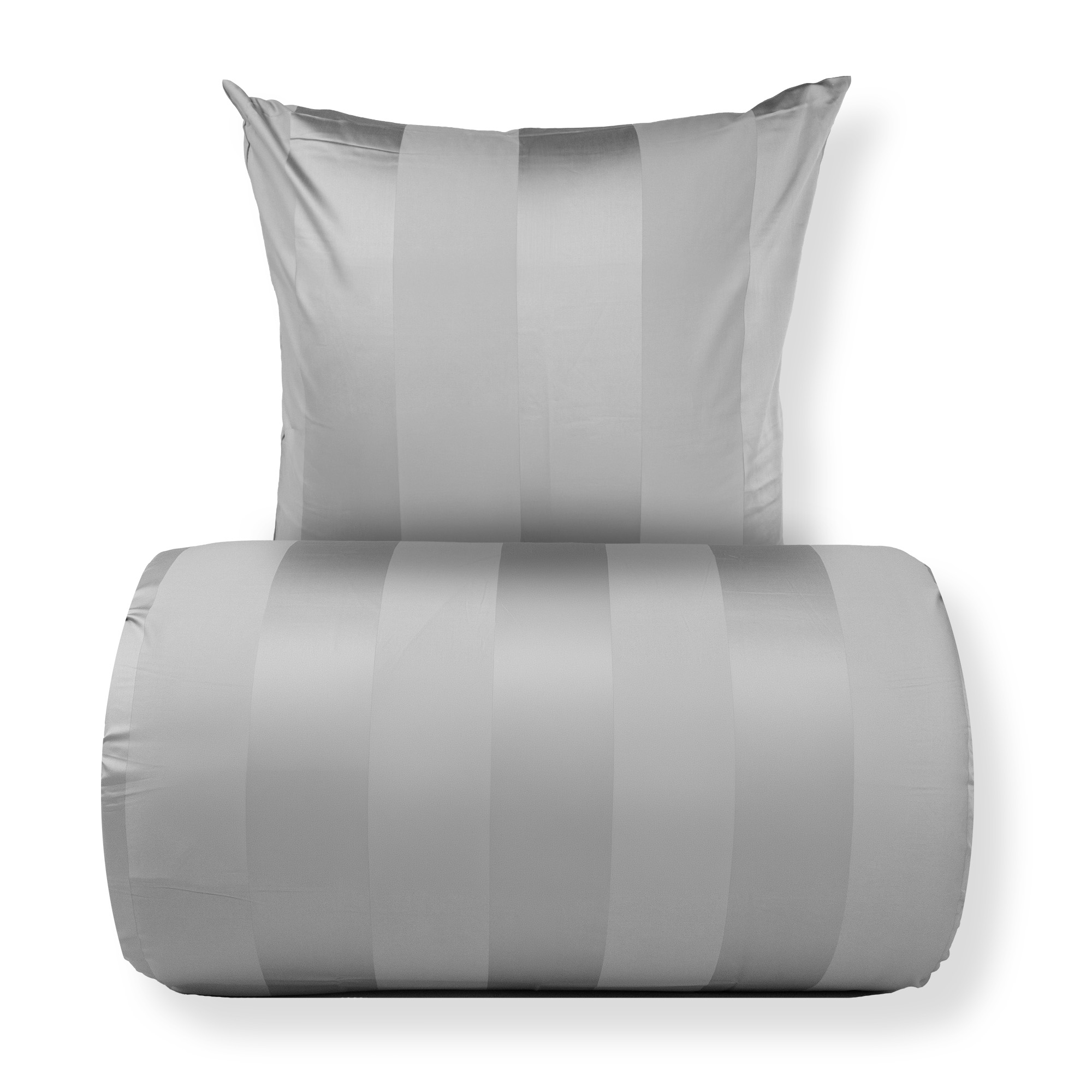 Bettwäsche 140x220 cm - 100% Baumwollsatin - Graue breite Streifen