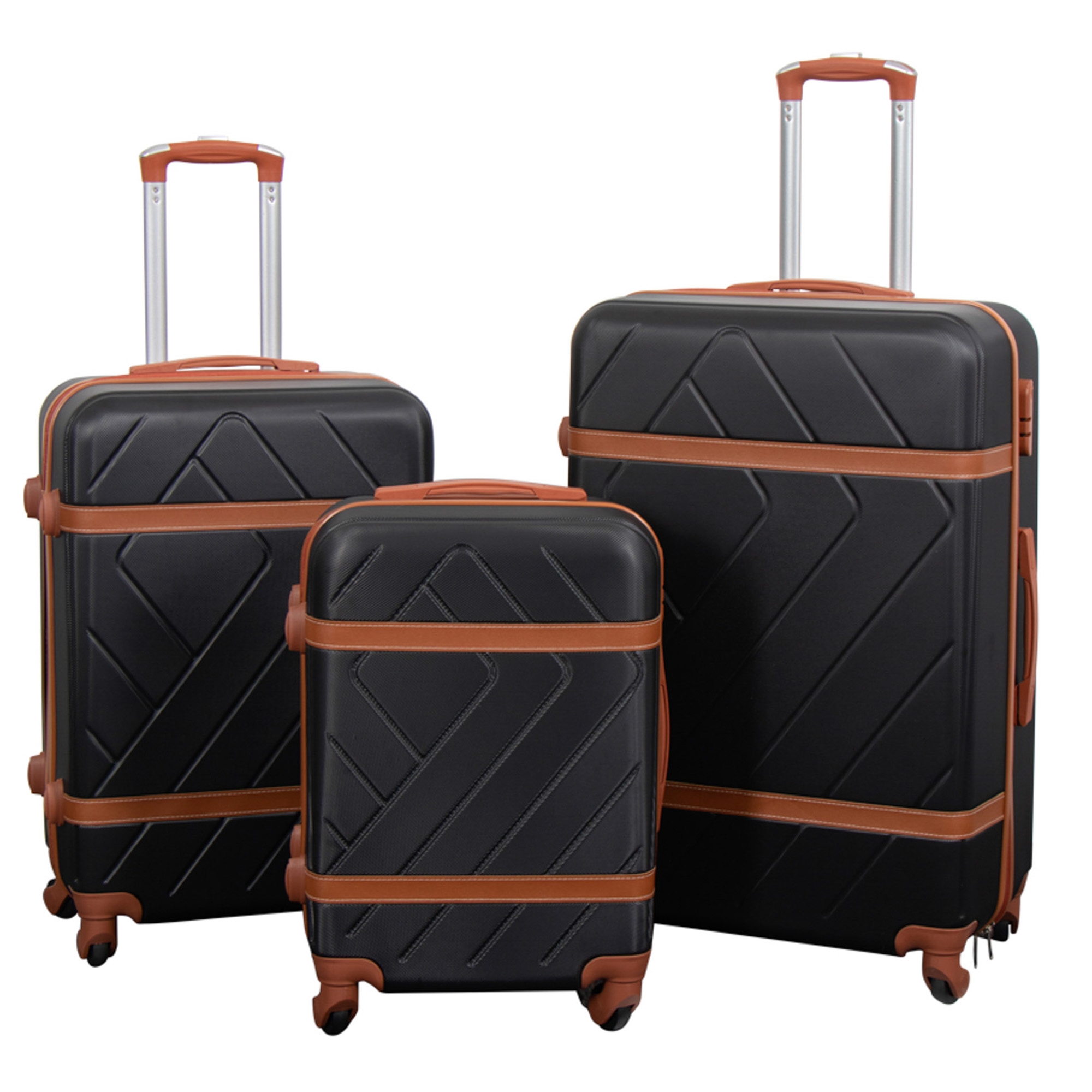 Koffer-Set - 3-tlg. - Hardcase-Reisekoffer - Retro Schwarz - Leichte Koffer