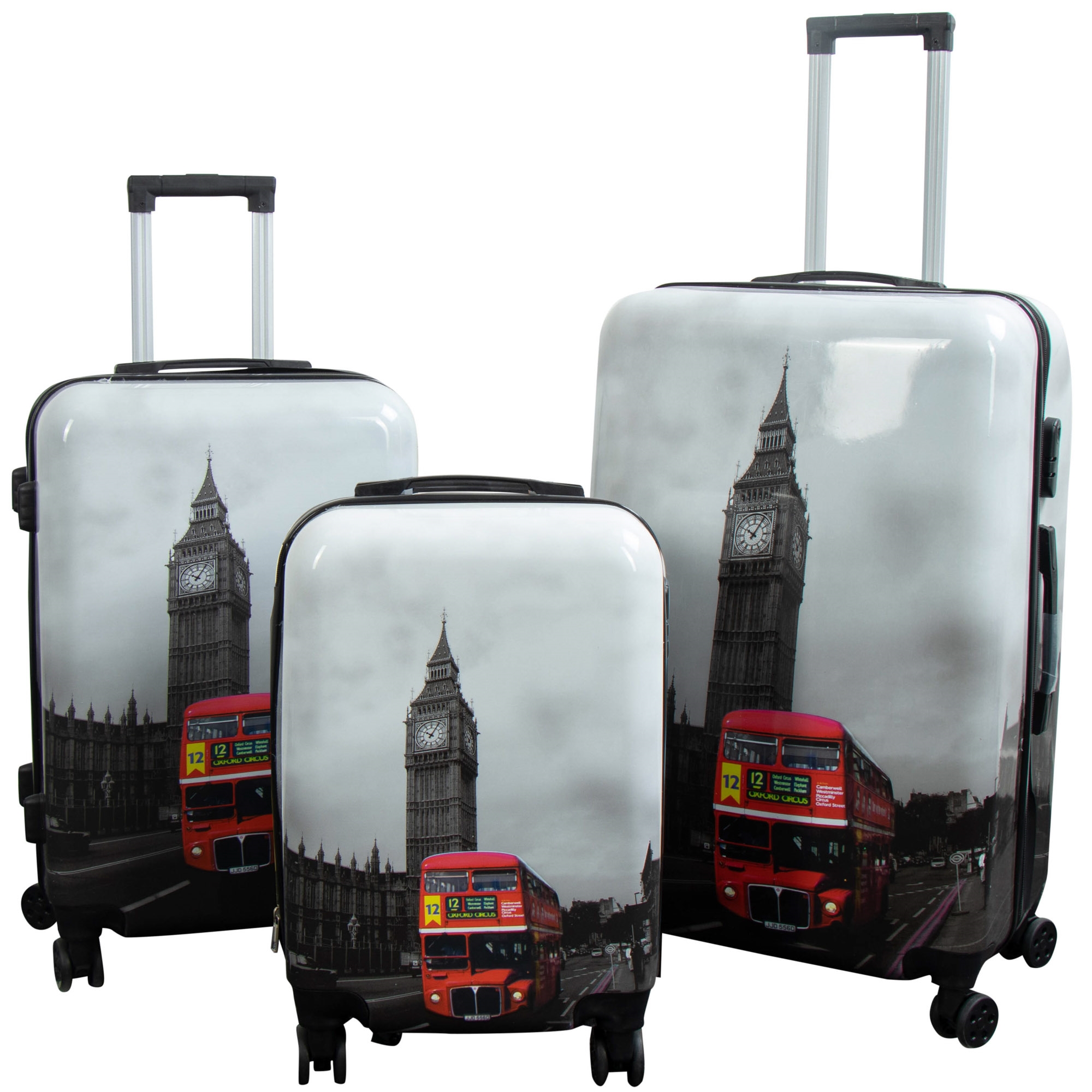 Koffer-Set - 3 Stk. - Koffer mit Motiv - Big Ben - Hardcase Koffer mit 4 Rollen