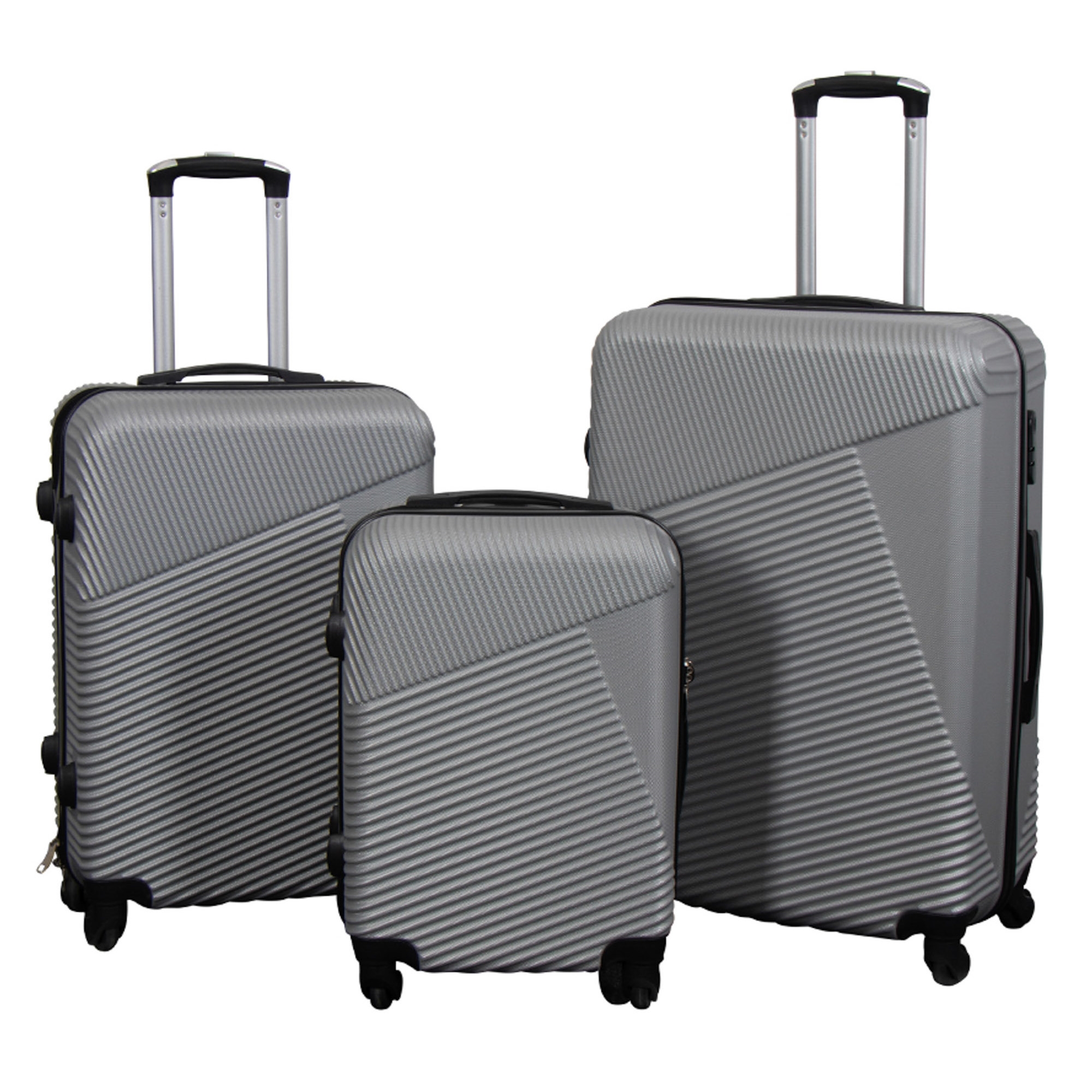 Koffer-Set - 3-tlg. - Hardcase-Reisekoffer - Silberne Linien - leichte Koffer