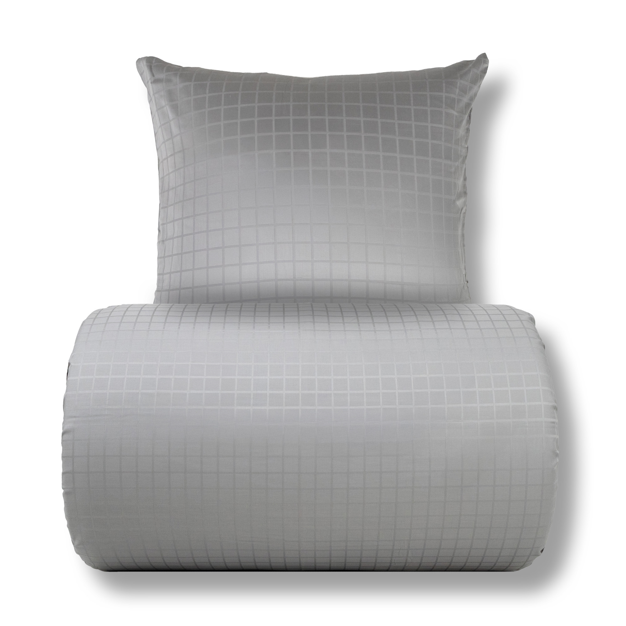 Bettwäsche 140x200 cm – GOTS‑zertifizierte Bio‑Baumwollsatin – Grau jacquardgewebtes Karo