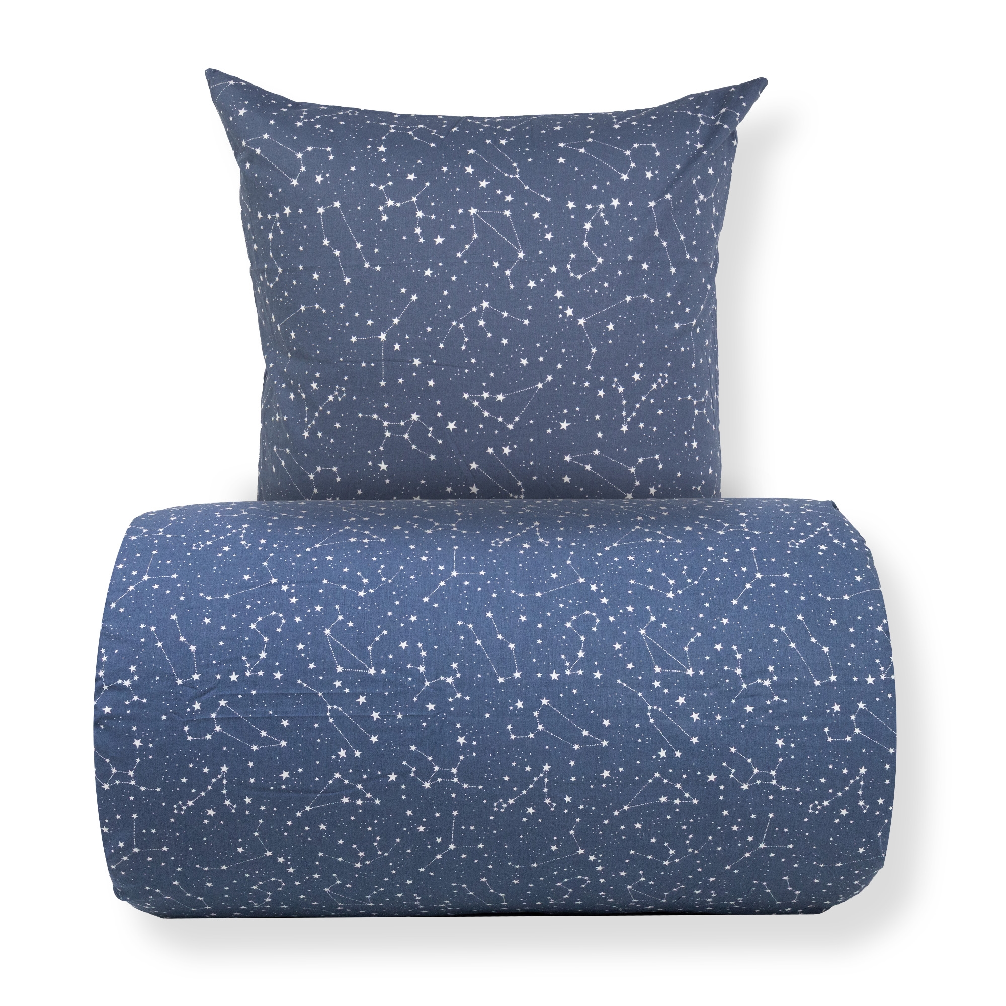 Doppel-Bettwäsche 200x200 cm - 100% Baumwolle - Zodiac blue - Wendbar mit Sternen