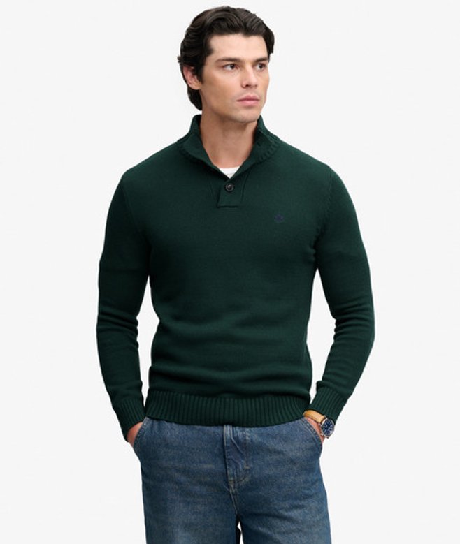 Superdry Herren Pullover Henley mit Schmaler Passform Green - Größe: L