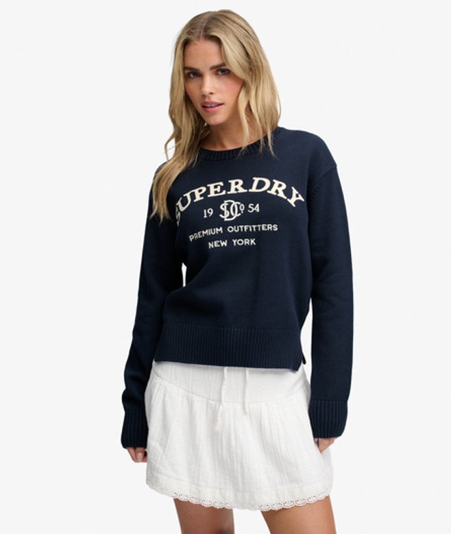 Superdry Damen Heritage Graphic Pullover Navy - Größe: 44