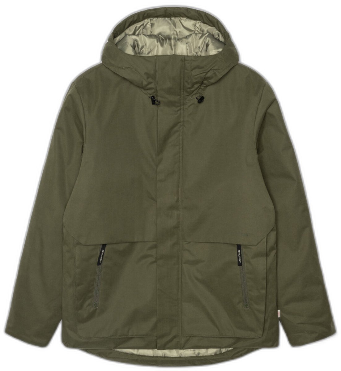 Kurze Regenjacke mit Kapuze und Reißverschlusstaschen Revolution