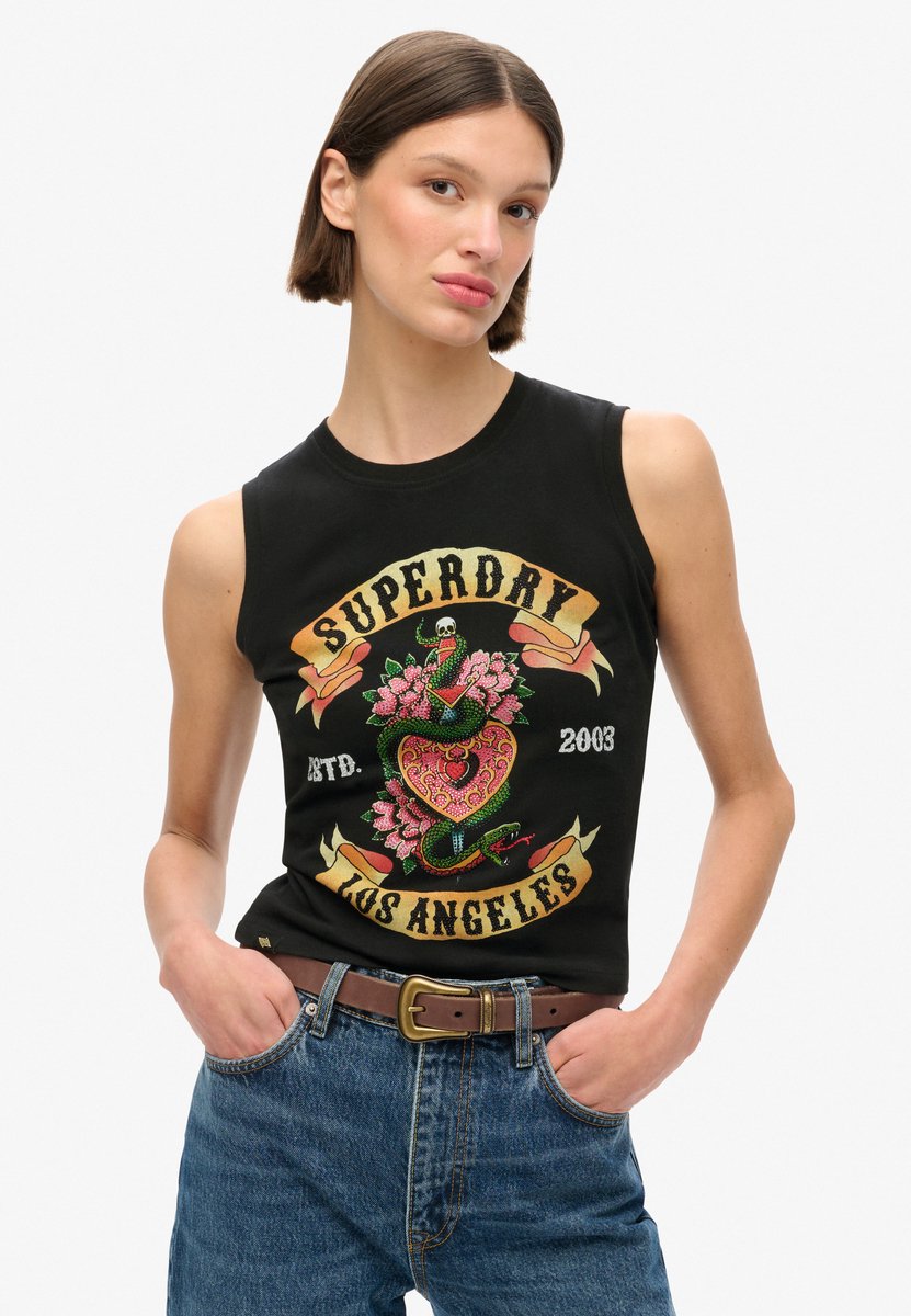 Tanktop mit Strasssteinen Tattoo-Effekt Damen Superdry