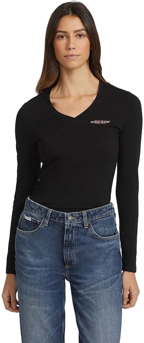 Slim Fit Langarm T-Shirt mit V-Ausschnitt Mini America Damen Guess