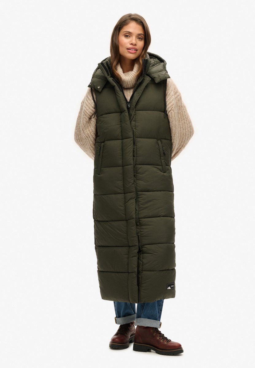 Lange Daunenweste mit Kapuze, Damen Superdry Ripstop