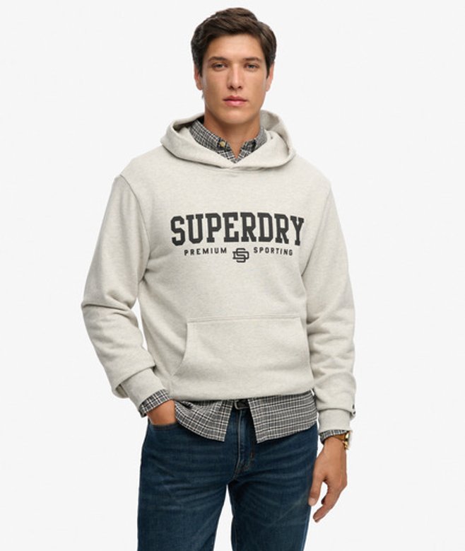 Superdry Herren Baumwolle Gedrucktes Logo Core Sport Kapuzenpullover, Hellgrau - Größe: S