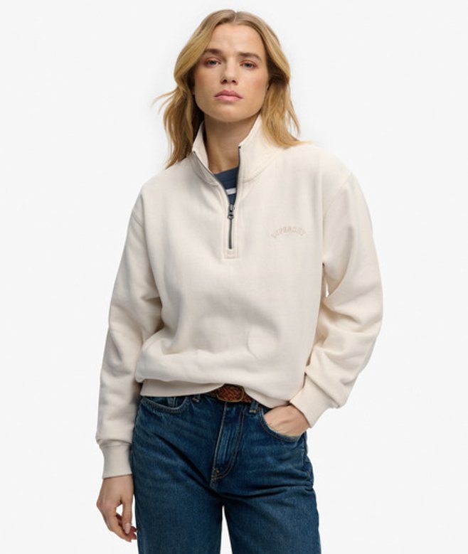 Damen Sweatshirt mit Rundhalsausschnitt und Reißverschluss Superdry Logo Essential