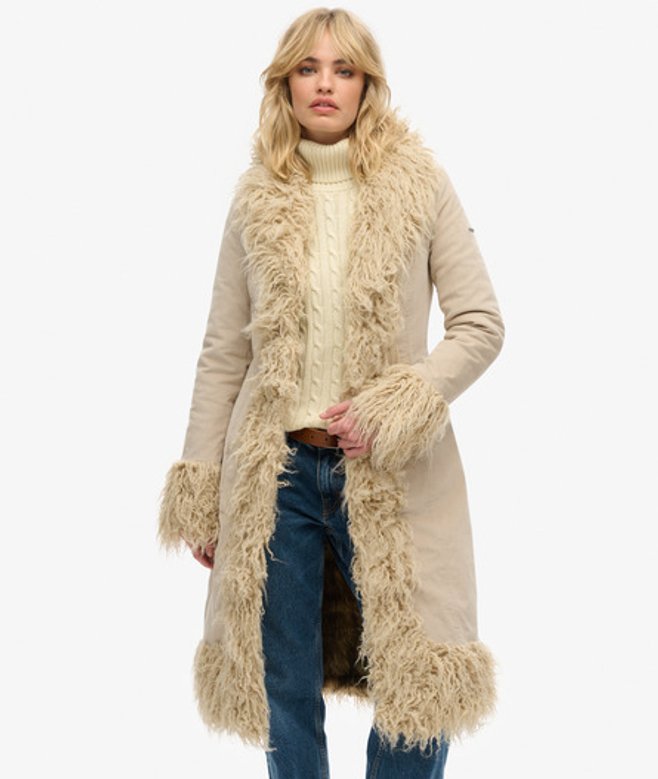 Langer Afghanmantel mit Futter aus Kunstfell für Damen Superdry