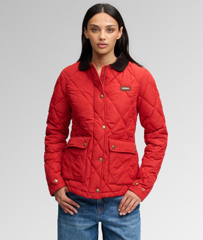 Superdry Damen Steppjacke mit Korddetails Red - Größe: 34