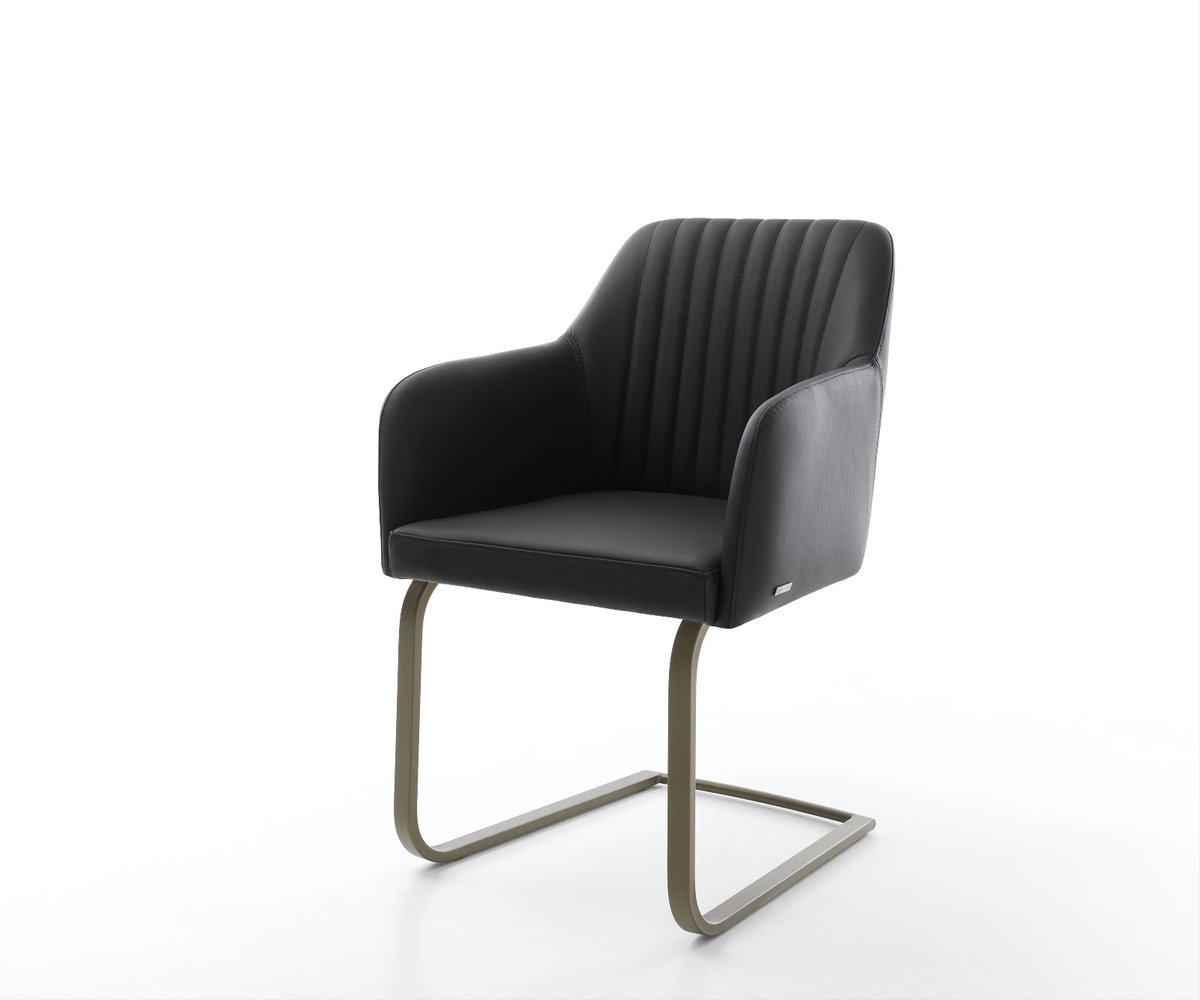 Freischwinger Greg-Flex Echt-Leder Schwarz Freischwinger flach Effektfinish Titan Taschenfederkern