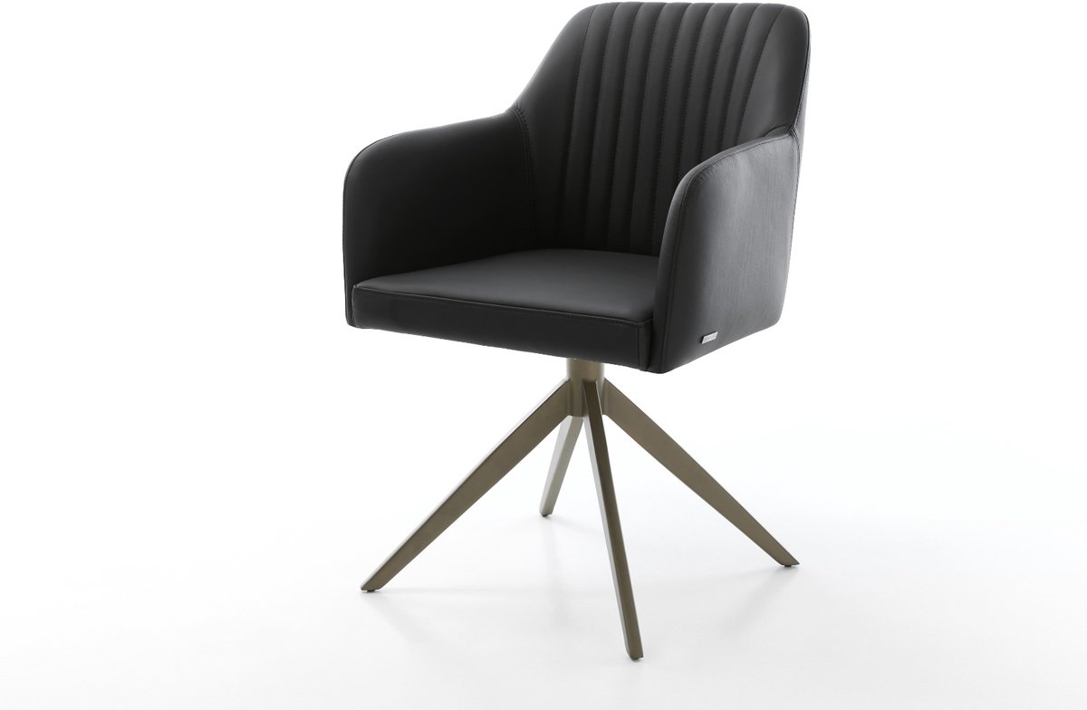 Drehstuhl Greg-Flex Echt-Leder Schwarz Kreuzgestell breit Effektfinish Titan 360° drehbar Wippfunktion Taschenfederkern