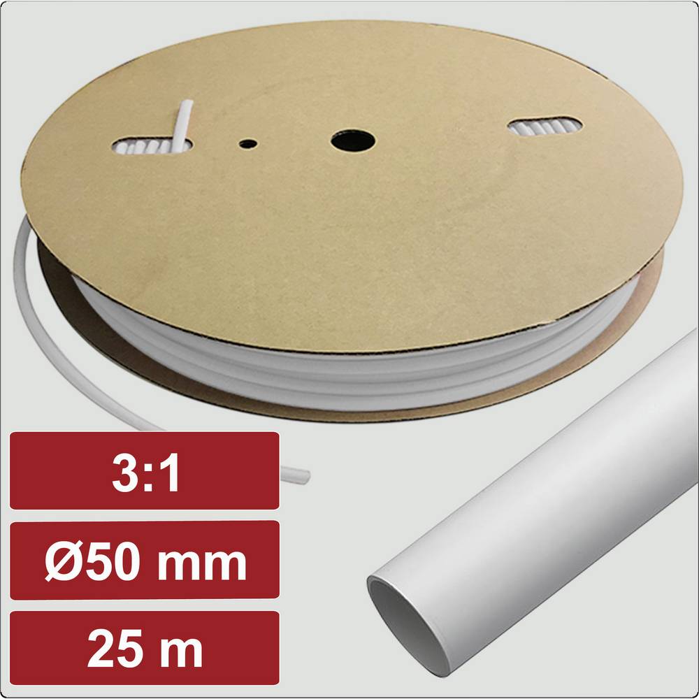 Electronic Garage EG25CA091 Termoretraibile con colla Bianco 50 mm 16.7 mm Restringimento:3:1 25 m