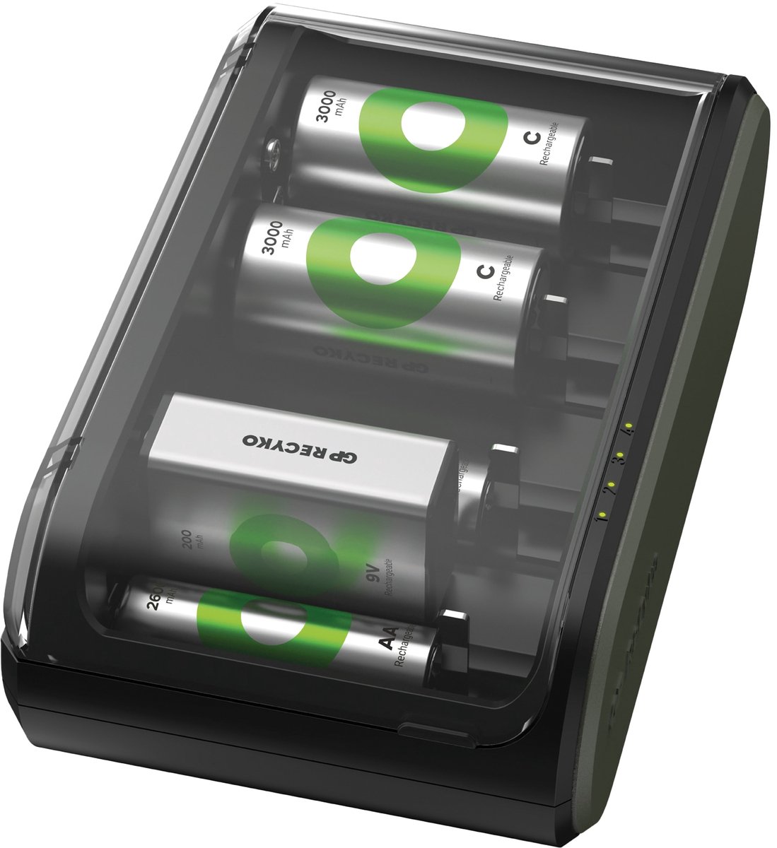 GP B631 Universell Caricabatterie universale NiMH Blocco da 9 V, Ministilo (AAA), Stilo (AA), 1/2 Torcia (C), Torcia (D)