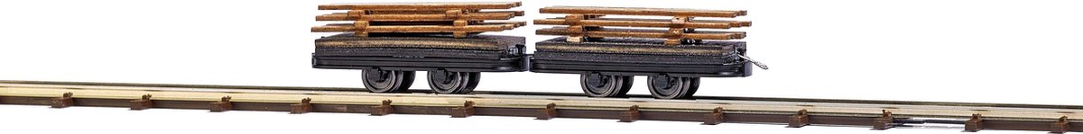 H0f due vagoni con carico di legno Busch Feldbahn 12218