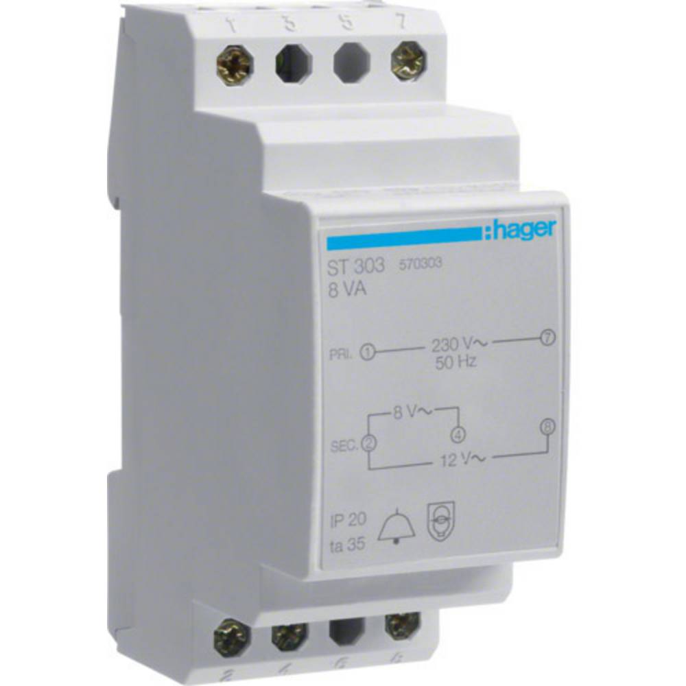 Hager ST303 Trasformatore per campanello 8 V, 12 V 1 A